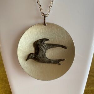 Towle pewter Silver-Tone Disc Necklace with Dark Bird Accent